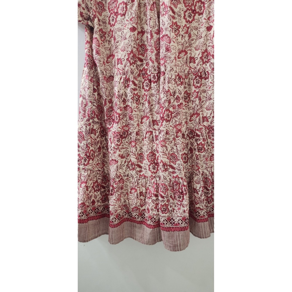 Anthropologie Red Floral Tiered Cotton Mini Dress Lace Trim Boho Womens Medium - Picture 10 of 11